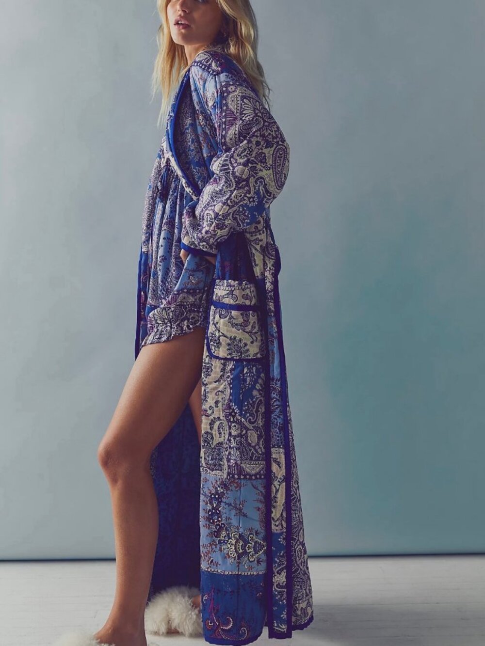 Free People Intimately In Your Dreams Robe — Blue Patchwork — Size XS (fits over